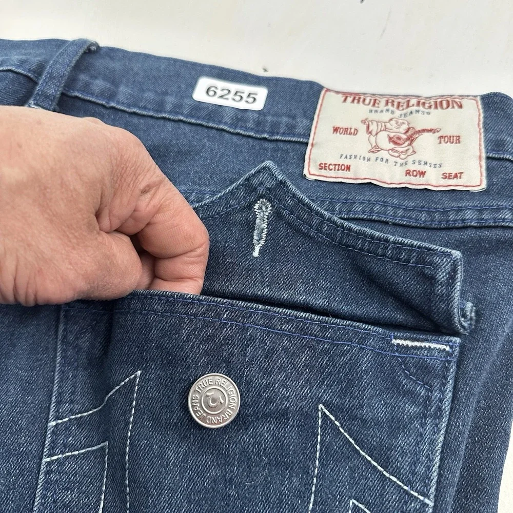 True Religion Rocco SN Relaxed Skinny Jeans Men 36x32 Blue Flap Pockets Stretch